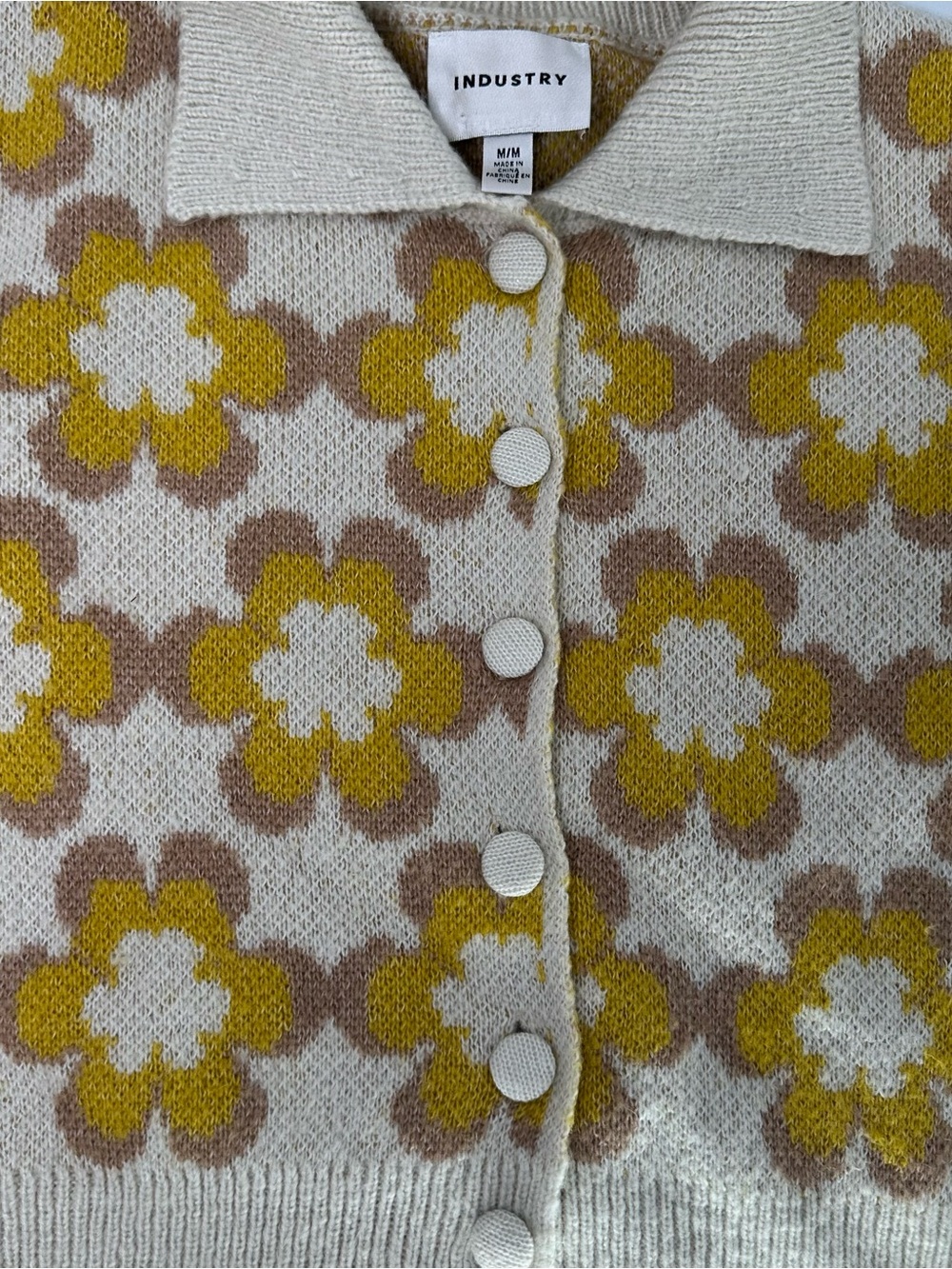 Industry Republic Retro Daisy Floral Cropped Cardigan Sweater M - Picture 3 of 9